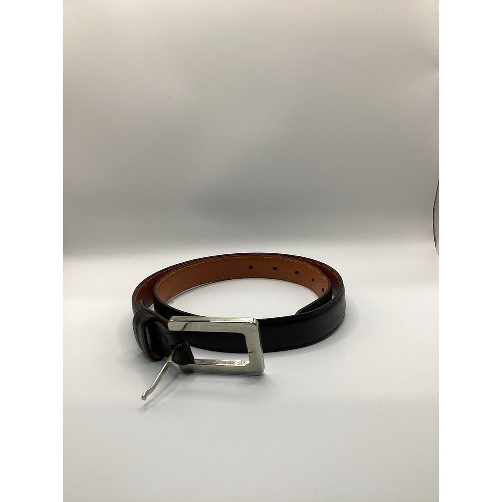 LAI Genuine Boxcalf Leather Belt Mens Black Silver Buckle Made in USA Dress Belt